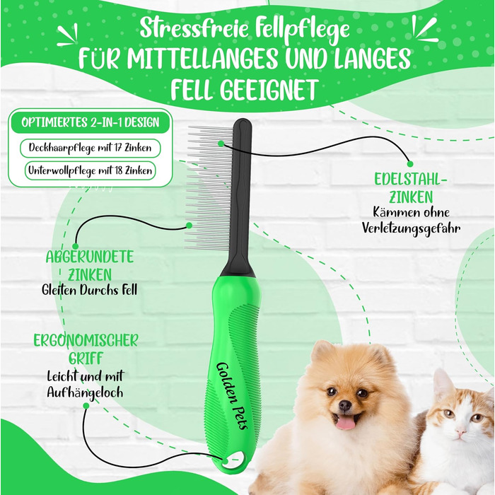 Гребінець для вичісування шерсті тварин Testurteil Sehr Gut: для собак та котів середньої та довгої шерсті. Підходить для маленьких та великих тварин. Легке очищення + E-Book з порадами.