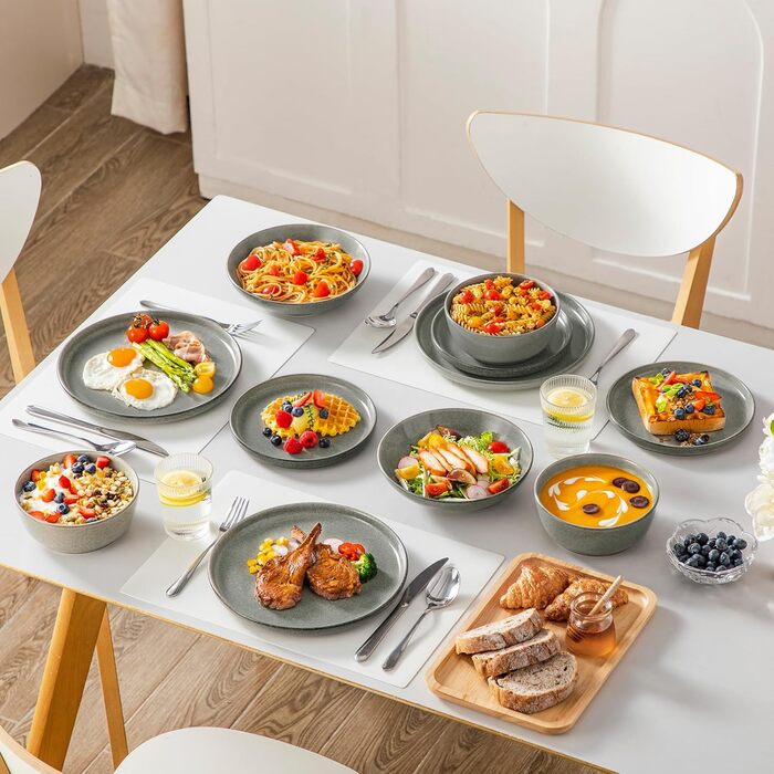 Набір посуду Steingut vancasso ANYA (48 предметів) - 6 осіб, сучасний сервіз з тарілок, десертних тарілок та мисок, коричневий. Підходить для миття в посудомийній машині та використання в мікрохвильовій печі.