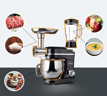 Lehmann Universal Kitchen Machine 3-in-1 Set | Stand Mixer with Planetary Mixing System | Multifunctional Kitchen Machine with Meat Grinder | Includes 1.5L Juice Extractor and 5L Stainless Steel Bowl