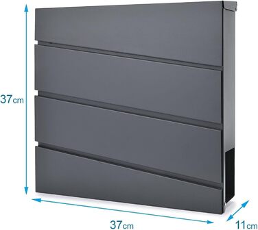 Поштова скринька Verda Anthrazit з газетницею, порошкове покриття AkzoNobel, 2 ключі, табличка з ім'ям, персоналізована, дизайнерська настінна, нержавіюча сталь (Sn3645-1)