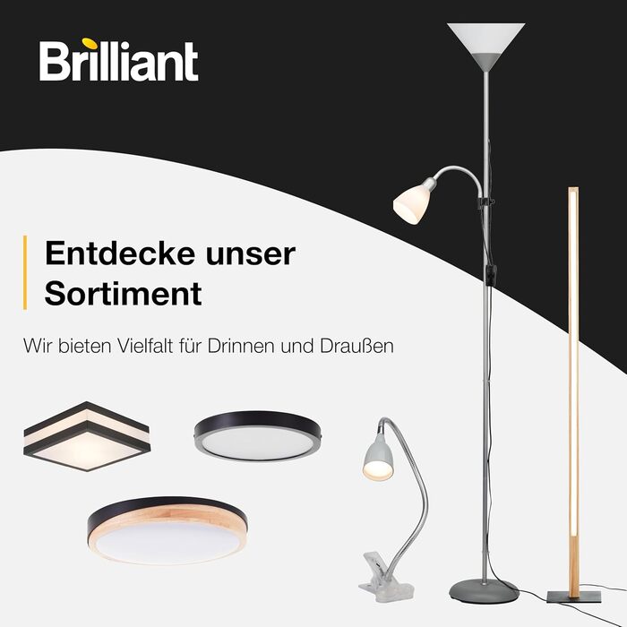 Стеля-прожектор Brilliant Spari з лампою для читання, чорний/білий – LED торшер – 1,8 м – сумісний з LED лампами (патрон E27 та E14) – регульована лампа для читання, чорний/білий. Без LED лампи.