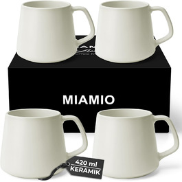 Набір кавових чашок MIAMIO Luxe Collection (4 шт., 420 мл) з кераміки - для кави, еспресо, чаю - сумісно з мікрохвильовою піччю та посудомийною машиною (білий)