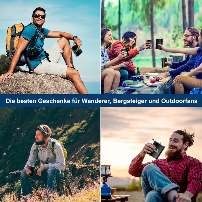 Термос-фляга LILABIENE з гравіюванням для туризму та походів у гори. Набір з чашкою, нержавіюча сталь, шкіра, чорний колір. Ідеально для чоловіків, на День батька, на День народження, на Миколая, на Різдво. Об'єм 8oz/240ml