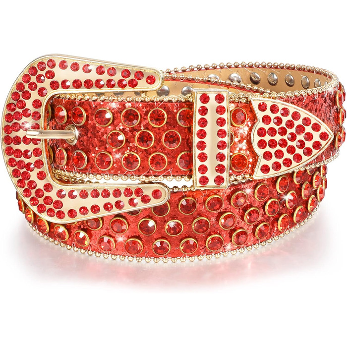 LEACOOLKEY Ремінь зі стразами для чоловіків та жінок, стильний вестерн ковбойський ремінь з пряжками, блискучий пояс для джинсів, штанів, суконь. Розмір S: 73-82 см (загальна довжина 105 см)