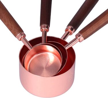 LANTRO JS 4 Measuring Cups, Stainless Steel Measuring Spoons with Copper-Plated Handle, Baking Tools for Coffee, Milk, Oil, Spices, Food Measurement