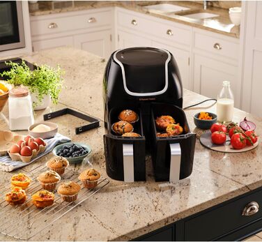 Фритюрниця електрична Russell Hobbs подвійна 8.5л з технологією Rapid Air Fryer, 8 програм, сенсорний екран, кошики 4.25л, посудомийна безпека 27290-56S