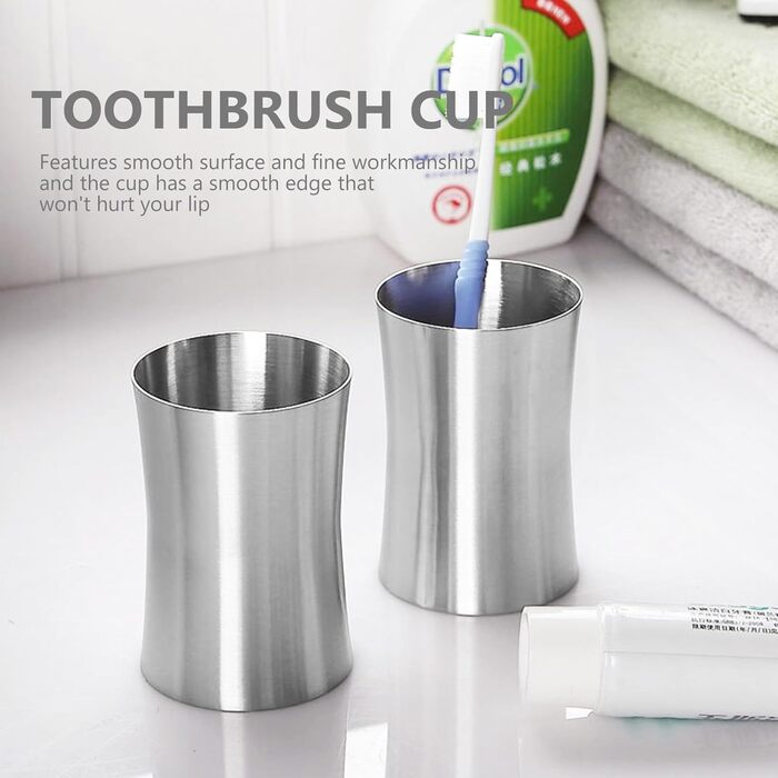 Cabilock Stainless Steel Cup, Brushed Nickel, Bathroom Cup, Toothbrush Holder, Toothbrush Holder, Grey, Toothbrush Holder, Wall Mount, Water Bottle, Toothpaste Holder for Bathroom