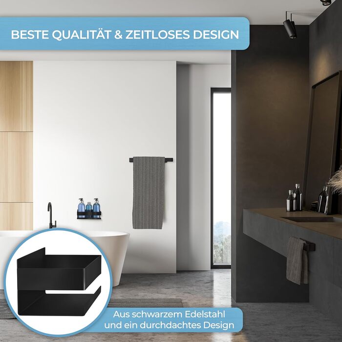 LIEBHEIM Shower Shelf Shower Basket Bathroom Shelf - Mounting with Industrial Adhesive Tape or Strong Adhesive - Bathroom Shelf - Stainless Steel S304 Black