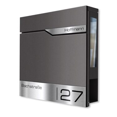 Поштовий ящик Metzler® з газетницею та табличкою з нержавіючої сталі V2A, стійкий до іржі, сучасний дизайн, 10 років гарантії на запчастини, опції монтажу та аксесуари, колір Eisenglimmer Db 703