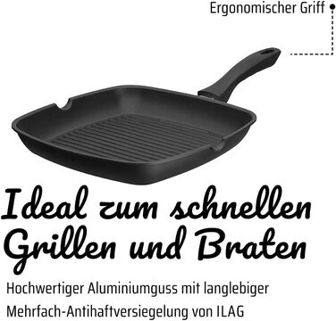 Grillmeister GSW 413251 Пательня гриль алюмінієва з 2 виливами 28x28 см чорна