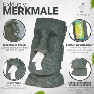 Rotary Hero Moai Tissue Box - Tissue Box with Moai Figure - Decorative Tissue Holder for Kitchen, Bathroom and Bedroom - 18 x 14.5 x 32 cm