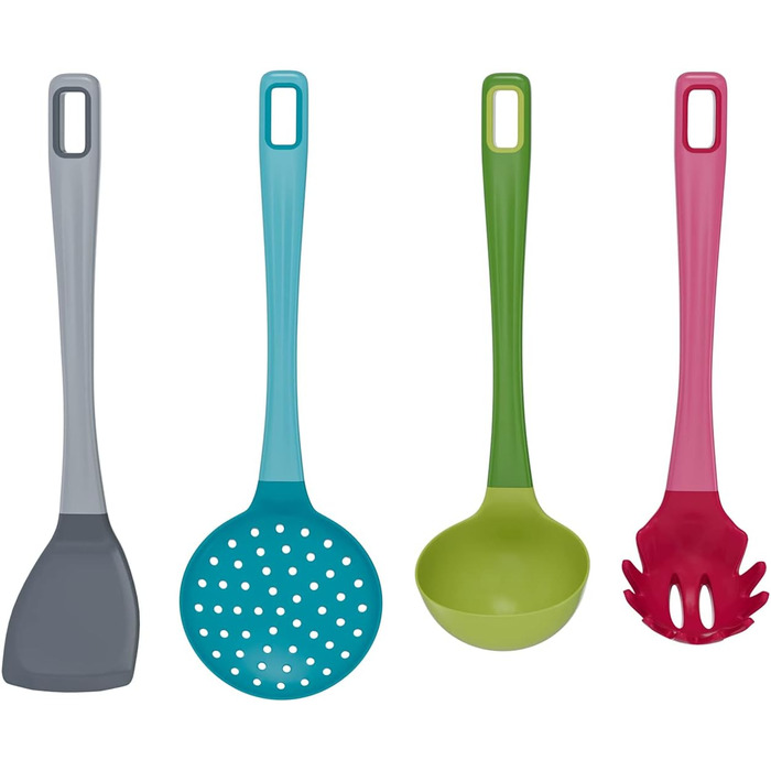 Kitchen Helper Set of 4 - (Turner, Ladle, Slotted Spoon, Spaghetti Spoon) kitchen utensils, plastic Turner, Ladle, Skimmer, Spaghetti Spoon, kitchen helpers
