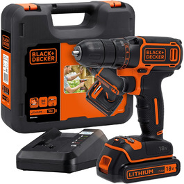 Акумуляторний дриль-шуруповерт Black+Decker BDCDC18K (18V, Li-Ion, 18V, 1.5Ah, LED, планетарне передаточне число, Softgrip)