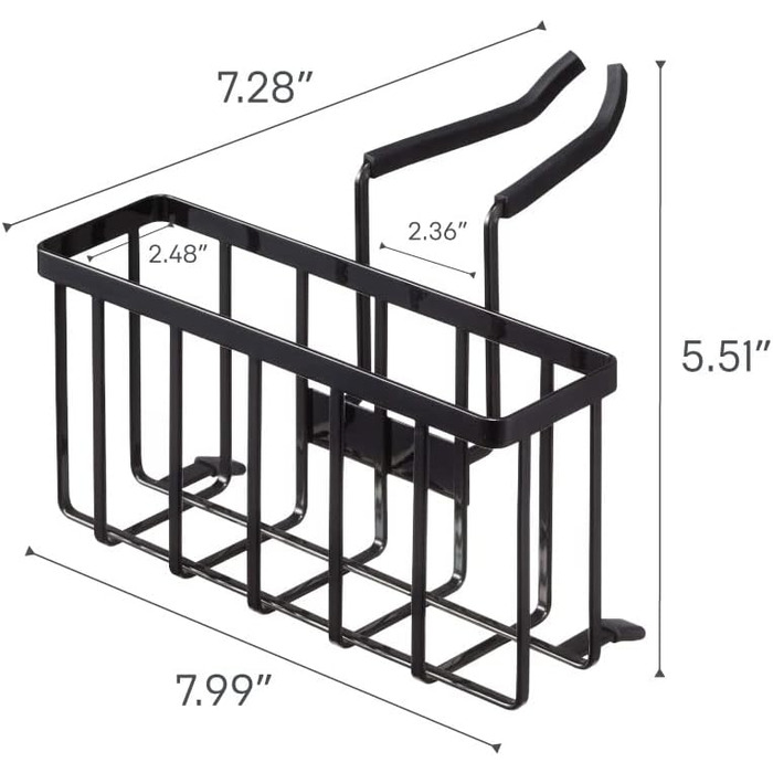 YAMAZAKI 5639 Tower Hanging Sink Organizer, Steel/Silicone, Minimalist Design, 20.3 x 18.5 x 14 cm (L x W x H) (Black)