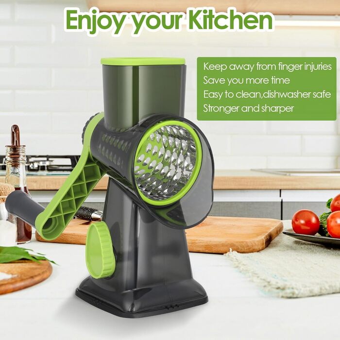 Ручна тертка для сиру та овочів Dreamhigh з ручкою, 3 змінні леза з нержавіючої сталі, для сиру, овочів, горіхів, моркви, ідеальна для огірків, білий (зелений)