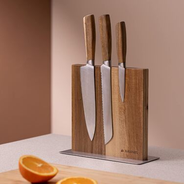 Navaris Double-Sided Magnetic Knife Holder made of Acacia - Magnetic Knife Block, Knife Board, Double-Sided Magnet Holder - Knife Holder, Wood, Unfurnished