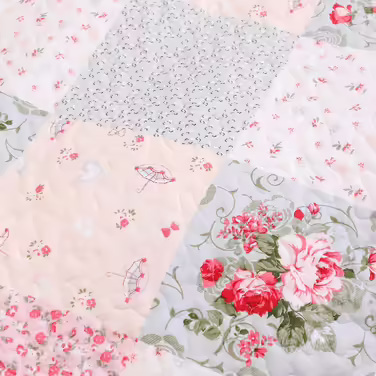 DECMAY Daybed Cover 220x240 cm, Bedding Floral Patchwork Blanket Bedspread, 3 Piece Bedspread Microfiber Daybed Cover with 2 Pillowcases 50x70 cm, for Daybed Sofa 220x240cm Pink
