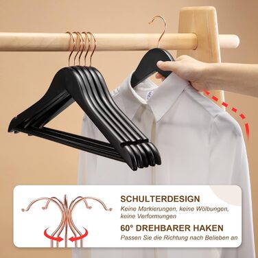 Дерев'яні вішалки для одягу HOUSE DAY, 32 шт., чорні, стабільні, обертаються, ширина 44,5 см, з вирізом, гачки рожевого золота