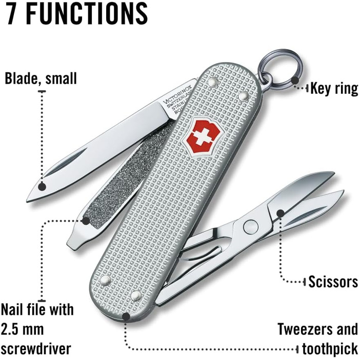 Мультитул Victorinox Classic SD Alox – Швейцарський ніж, 5 функцій, сріблястий, з напилком