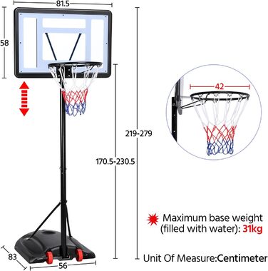 Yaheetech Adjustable Basketball Stand with Wheels - Outdoor Basketball Hoop System