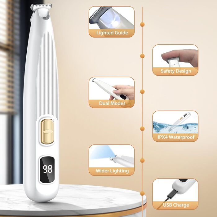 Триммер для лап собак Leise: професійна машинка для стрижки з LED-підсвічуванням, водонепроникний, USB-зарядка, для собак та котів