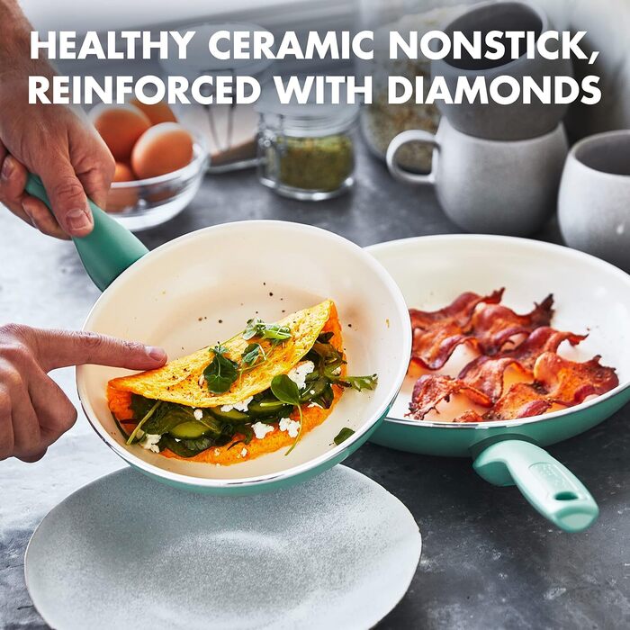 Набір сковорідок GreenPan Rio з антипригарним покриттям Thermolon, 20 см та 26 см, без PFAS, Cool-Touch ручка, сумісний з духовкою до 160°C, придатний для миття в посудомийній машині, чорний та кремовий