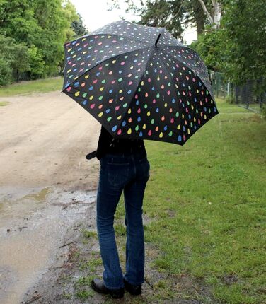 iX-brella Fiberglass Automatic Umbrella with Color-Changing Wetprint - Raindrops Color Change Umbrella