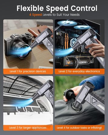 Електричний повітряний пилосос для чищення ПК - Air Duster 200000 RPM, 4-ступенева регулювання, акумуляторний міні-фен, для клавіатури, дому, авто