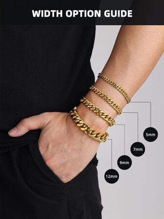 Чоловічий браслет-ланцюжок Miami Bestyle з нержавіючої сталі, 5/7/9/12.5 мм, 19/21/23 см, з подарунковою коробкою