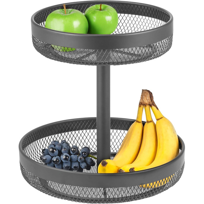 Двоярусна кругла підставка для фруктів та хліба Eluno, металева, сіра