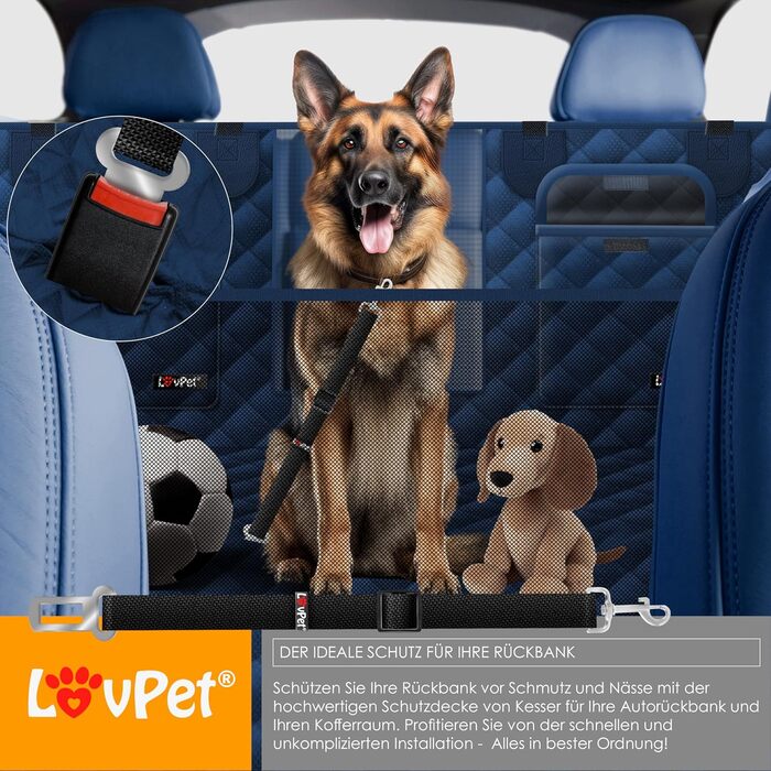 Захист для автосидіння та багажника Lovpet® для собак 2в1 з боковими захистами та оглядовим вікном. Водовідштовхувальний, універсальний, для собак, синій.