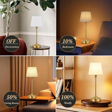 LED настільна лампа бездротова з торшером з льону, сенсорне керування, регулювання яскравості, USB-C, для спальні, вітальні, мідна, 40 см