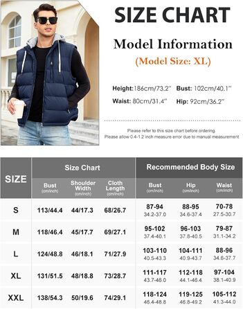 Чоловіча степна жилетка Vancavoo з капюшоном, тепла зимова жилетка для активного відпочинку, спортивна жилетка, перехідна куртка (темно-синій, L)