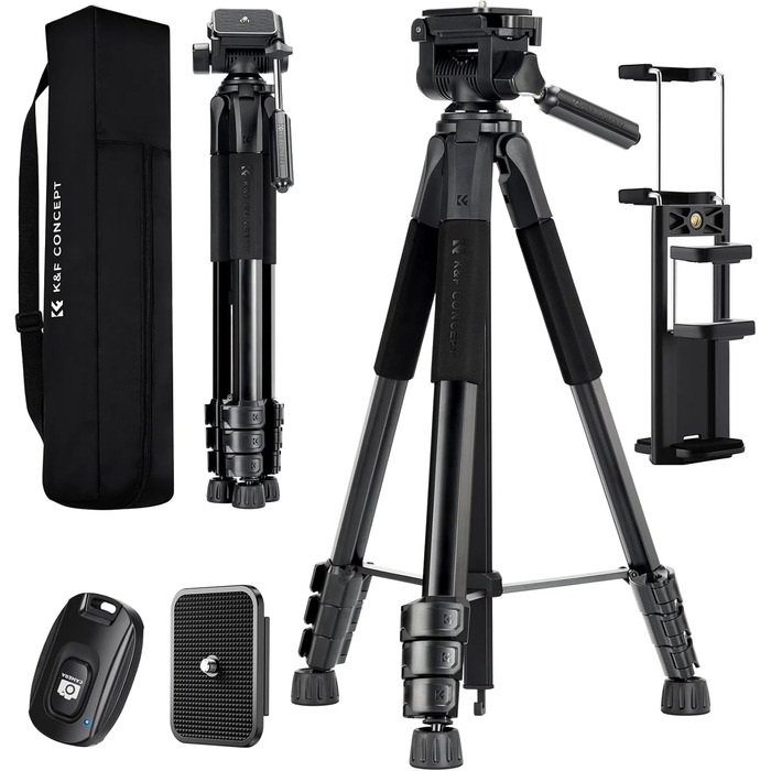 Штатив K&F Concept S255A3+BV01: Легкий штатив з сумкою, для камери/DSLR/відеокамери, з підтримкою смартфонів та планшетів (172 см)