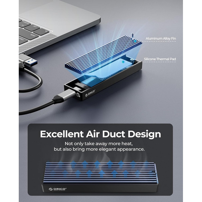 Зовнішній корпус-адаптер ORICO M.2 NVMe SSD USB-C 3.2 Gen2 10Gbps для PCIe NVMe M-Key/M+B Key (2230/2242/2260/2280), підтримка UASP, M-2PV