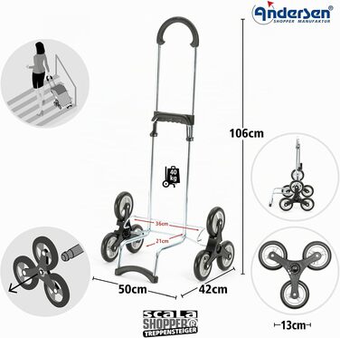 Сумка-шопер на колесах ANDERSEN Scala Shopper Hera — червоний візок-сходи climbs
