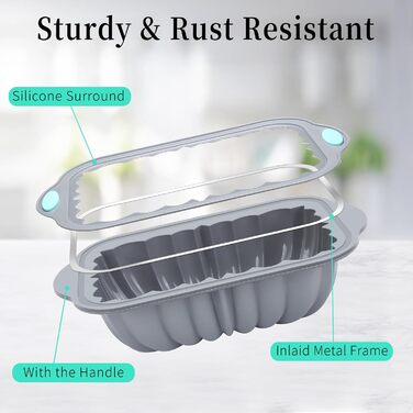 Encounter 28-Piece Silicone Baking Molds Set, Non-Stick Silicone 4/6/8 Cup Toast Pan, Silicone Mold for Bread, Meatloaf, Cake, with 24 Pack Reusable Baking Cups, Light Grey