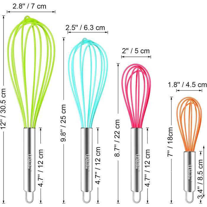 Набір силіконових вінчиків Webake 4 шт. (18-30.5 см) для збивання, мішання та випічки