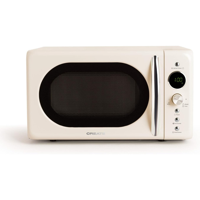 Мікрохвильова піч з грилем Retro Digitale 20L, кремово-білий колір, LCD-дисплей, 9 меню, багатофункціональна