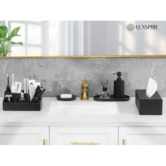 Тримач для зубних щіток Luxspire, 5 відділень, електричний, для сім'ї, велика місткість, органайзер для косметики та бритв, матовий чорний