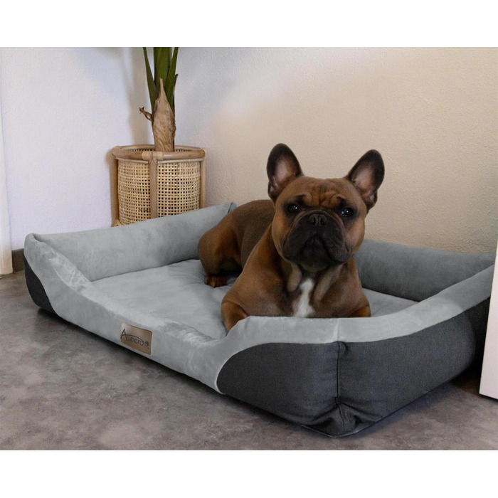 Ліжко для собак з високим бортиком - м'яке, зручне, для малих, середніх та великих собак. Розміри: 80x120, 70x100, 60x80, 40x50 см. Колір: сірий