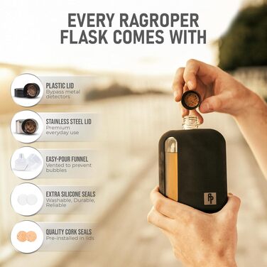 Стильна скляна фляга Ragproper для віскі та лікерів з силіконовим чохлом та пробкою, 240 мл, чорна