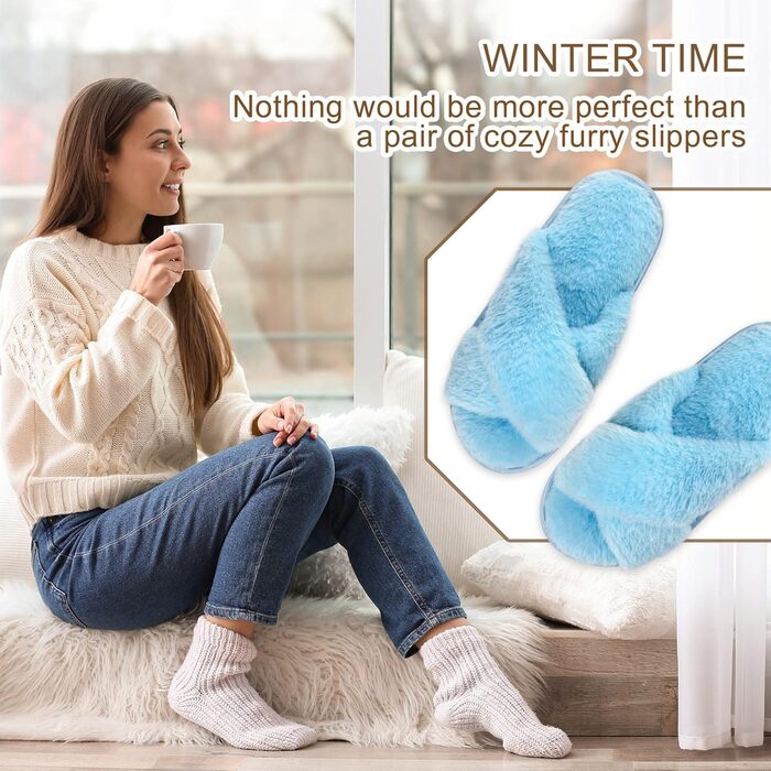 Жіночі плюшеві домашні тапочки Riehmot (40/41 EU, блакитні)
