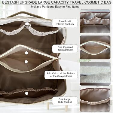 Косметичка для подорожей жіноча з великим відділенням, водонепроникна, з перегородками, органайзер (кремовий персиковий, чорний)