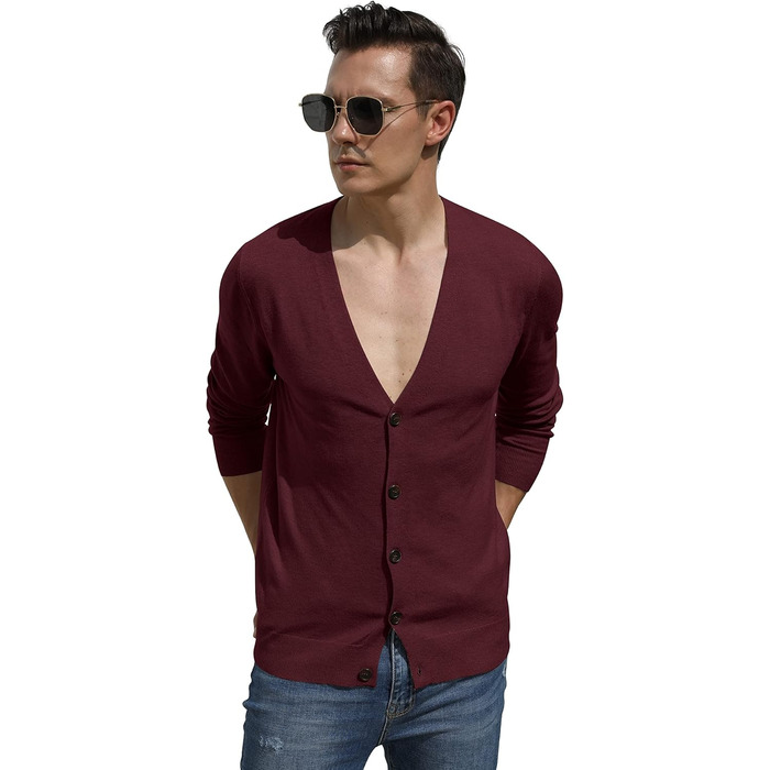 Чоловічий кардиган Hisir з V-подібним вирізом, легкий, елегантний, зимовий, класичний, з ґудзиками (бордовий, M)
