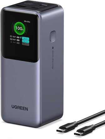 Powerbank UGREEN Nexode 20000mAh 130W з USB-C PD 3.0, цифровим дисплеєм, сумісний з iPhone, Galaxy, MacBook, Dell