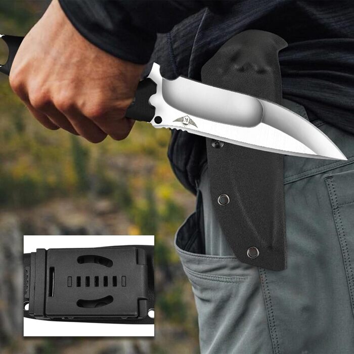 Ніж для полювання KOMWERO з фіксованим лезом D2, G10 рукоятка, Kydex чохол, гострий туристичний ніж для виживання, бушкрафту, з подарунковою коробкою, нековзка ручка