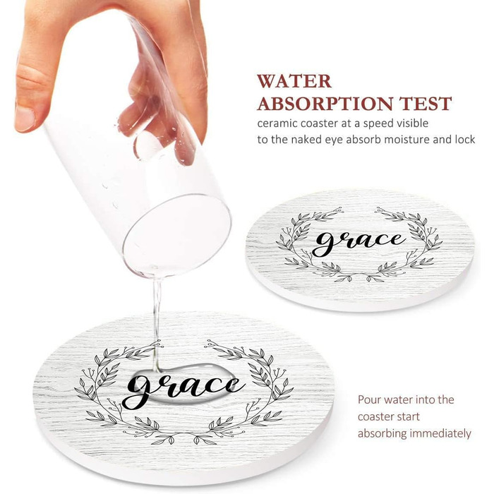 Britimes Drink Coasters, Set of 6, White Marble, Inspiring Love, Absorbent, Round, Ceramic Stone Mat, with Cork Base and Metal Holder, Gift for Housewarming, Bar, Decor (Retro 5)