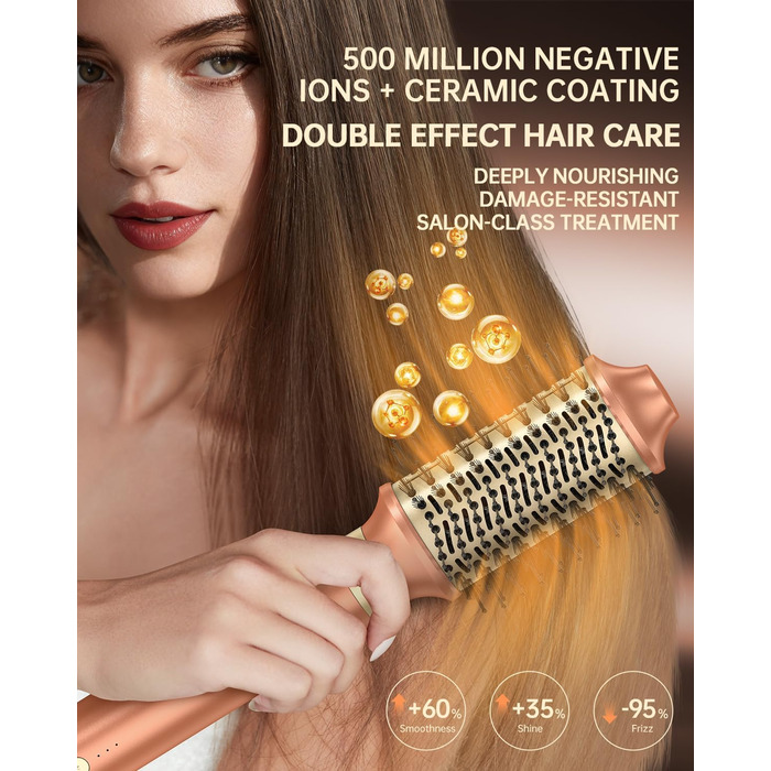 Webeauty 7-в-1 Стайлер для волосся: фен, плойка, брашинг, дифузор, 110,000 об/хв, 25 м/с, 500 млн негативних іонів, Dual Voltage, Mokka