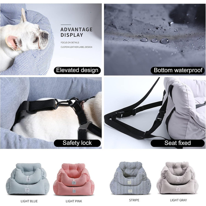 Автокрісло для собак PETCUTE - зручне, миється, з кишенею та страхувальним ремінцем, сірого кольору